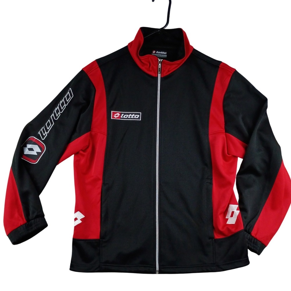 Lotto Track Jacket Mens Large Black Red Full Zip Italian Sport Athletic Soccer